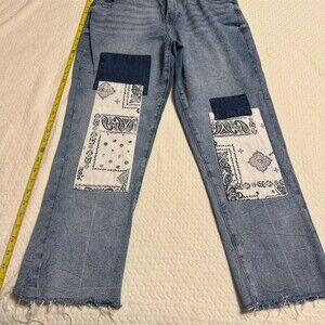 Kensie True Vintage The Slim Jeans Womens 8/29 Blue Patchwork Frayed Hem